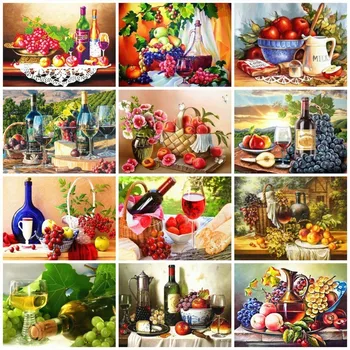 

Huacan 5D DIY Full Square Diamond Painting Scenic Red Wine Diamond Embroidery Sale Rhinestone Picture Diamond Mosaic Fruit
