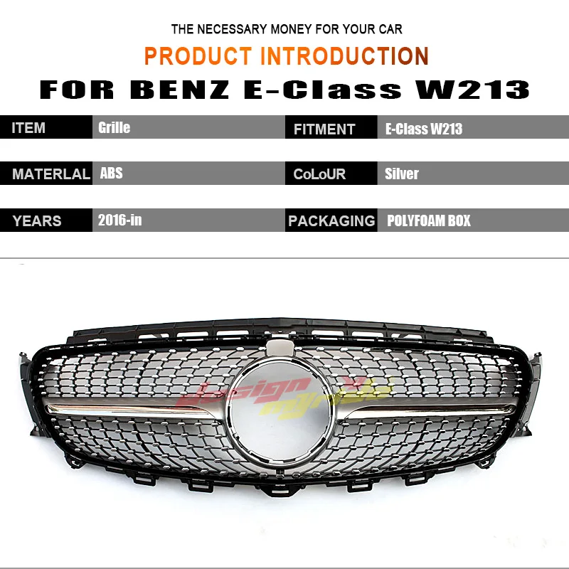 Для Mercedes Benz W213 Sport Diamond grill ABS Silver с камерой E class E200 E250 E300 E350 E400 E500 E550 grills 16 18|Гоночные