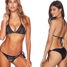 Женский комплект, одноцветная со шнуровкой, треугольный купальник