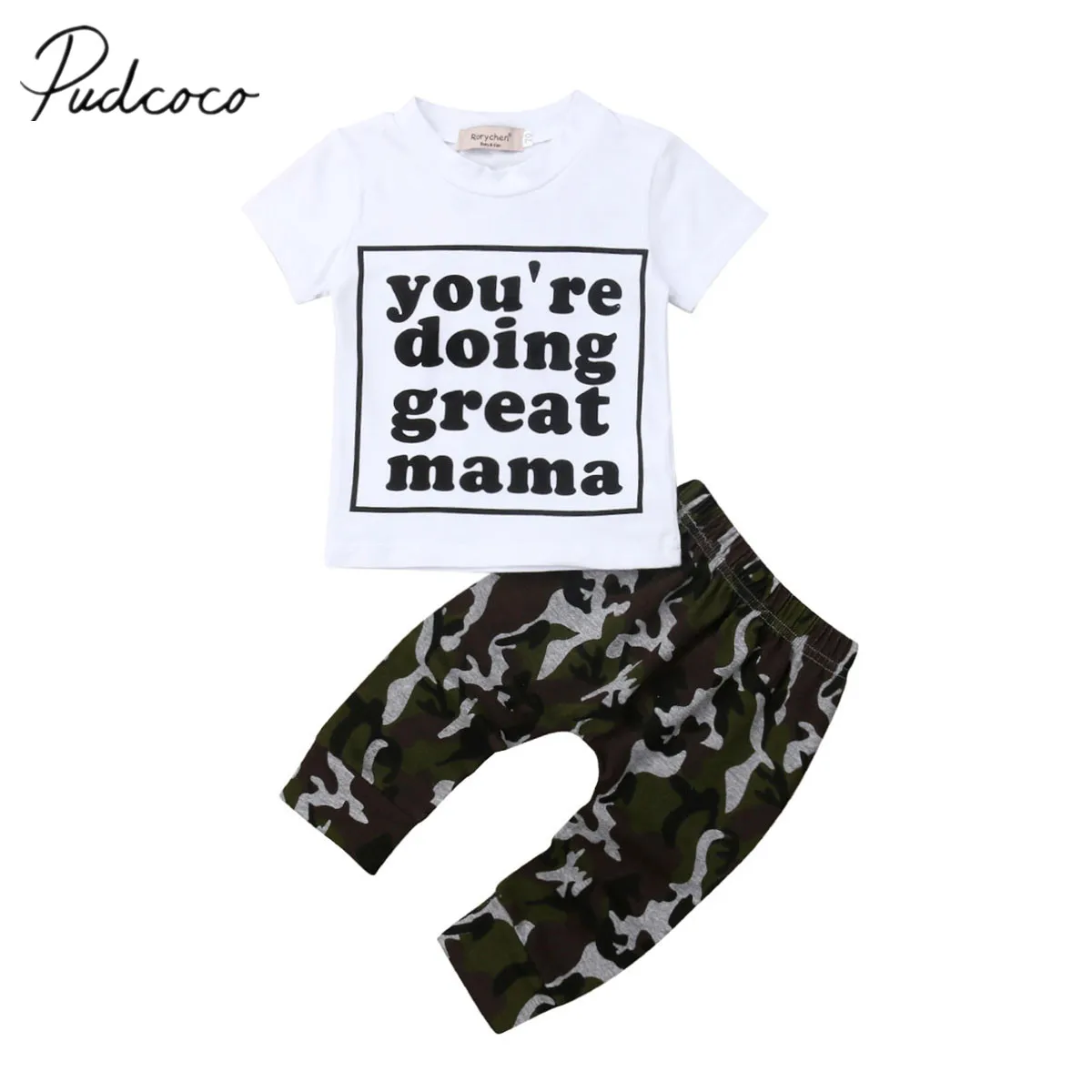 

2019 Brand New Newborn Toddler Kids Baby Boys Tops Mama T-shirt Camo Long Pants 2PCS Outfits Set Children Summer Clothing 0-3Y