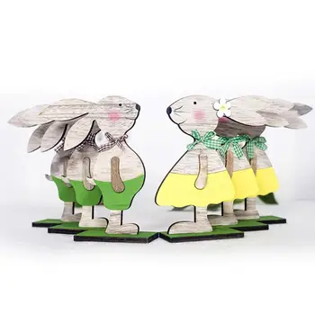 

Wood Easter Rabbit Stand Natural Wood Rabbit Doll Festival DIY Ornament's toy