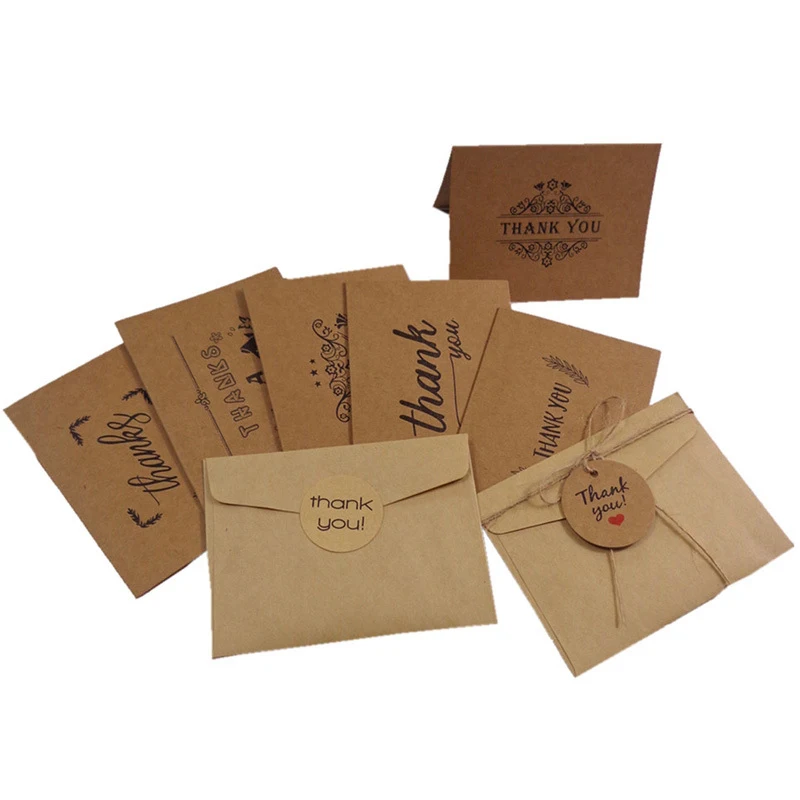 

6pcs/lot Rustic Kraft Paper Craft Thank you Card Greeting Cards with Envelopes for Thanksgiving Day Blessing Supplies PM002