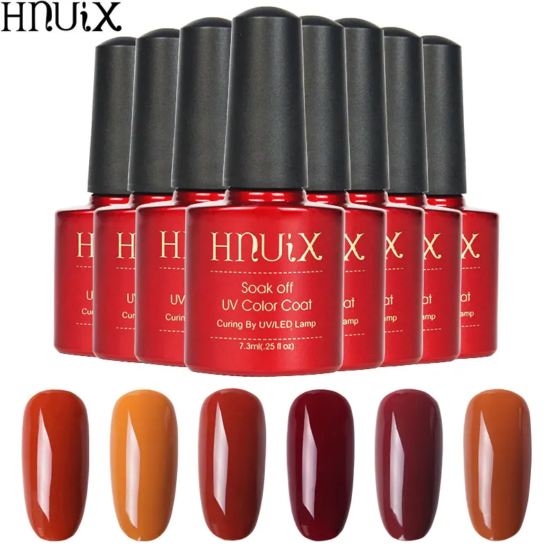 

HNUIX 7.3ml Brown Red Colors Gel Nail Polish For Manicure Dip Semi Permanent White Gel Varnish Hybrid Nails Art Tops