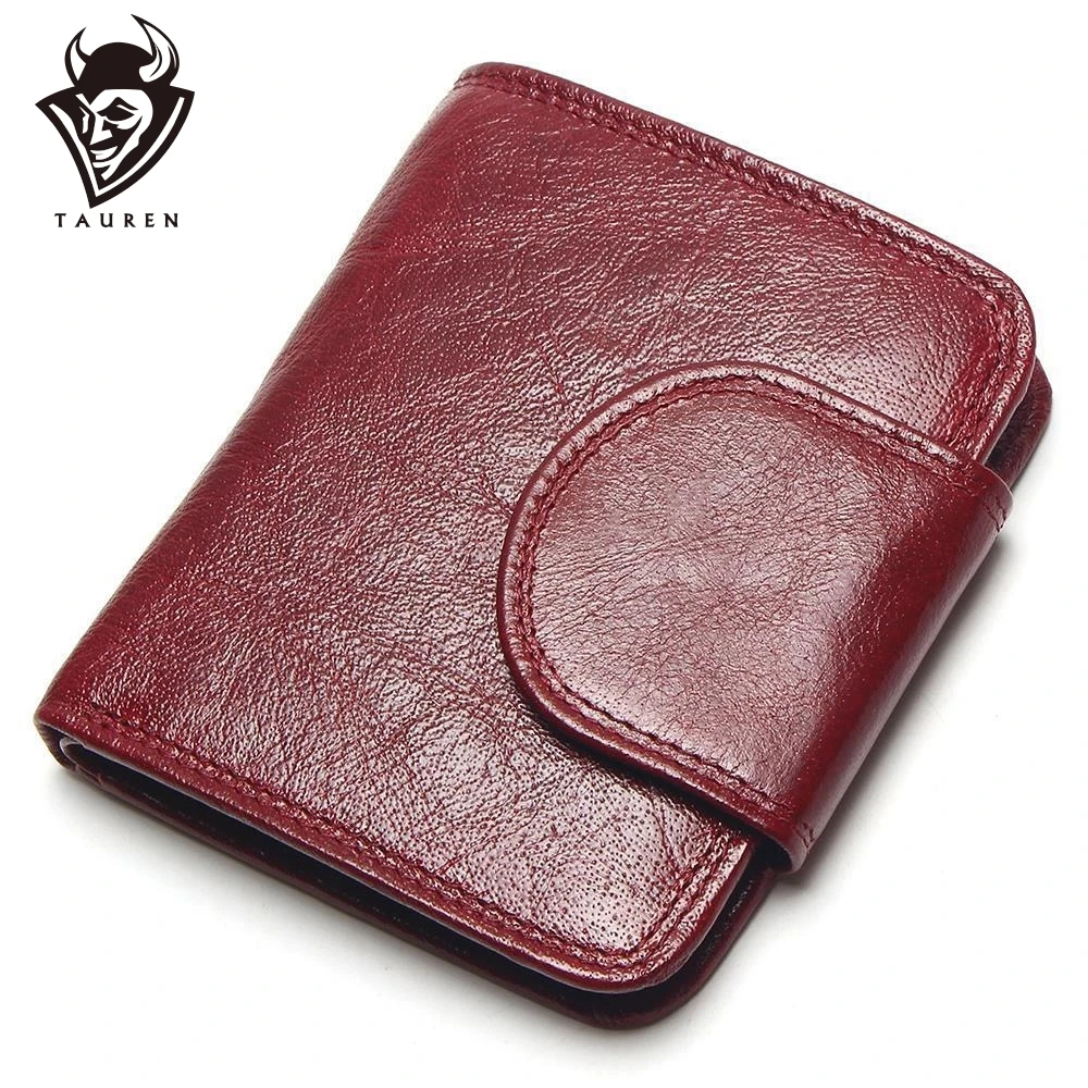Beste Tauren Vrouwen Wijn Rood Portefeuilles 100% Echt Lederen Portemonnees Olie Koe Lederen Hasp Korte Retro Designer Kleine Voor Dames Vrouwelijke