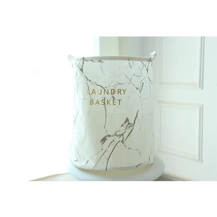 

Millet Wheat 3 Color Marble Lettering Pattern Folding Laundry Basket Cotton Round Storage Bucket Clothes Storage Basket