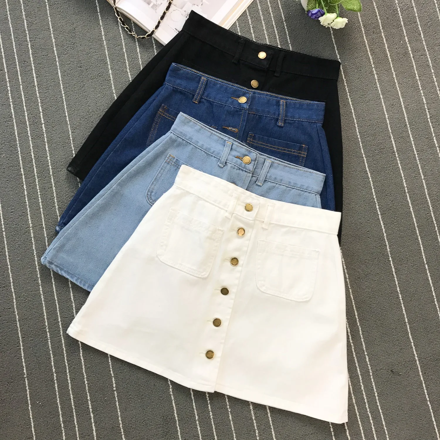 

2019 Spring and summer New Style Korean-Style jeans Fashion Slim Was Thin a Word High Waist Denim Skirt Female drop shipping