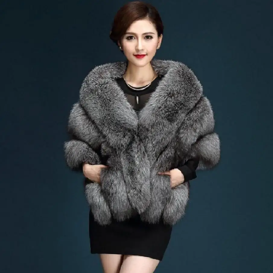 

Winter Faux Fur Coats luxury fox fur imitation mink fur poncho bridal wedding dress shawl cape women vest fur coat