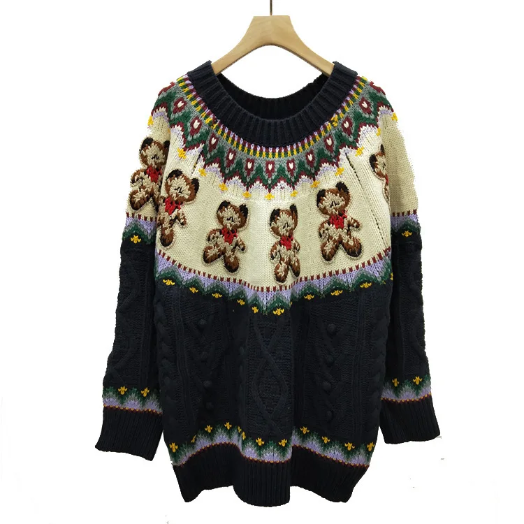 2019 Early Spring New Pattern Fashion Ferris Wheel Poodle Bear Sleeve Head Sweater Woman Tide pullover pull femme | Женская одежда