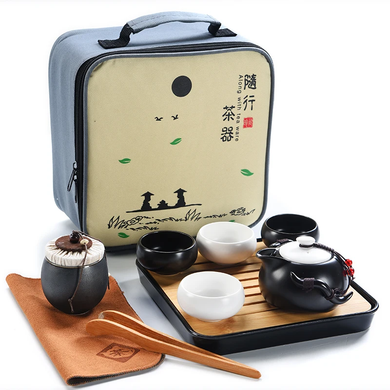 

China Ding Kiln Ceramic Teapot Quick Cup One Pot Four Cup Outdoor Travel Kung Fu Tea Set Carrying Case Travel Tea Cup Set