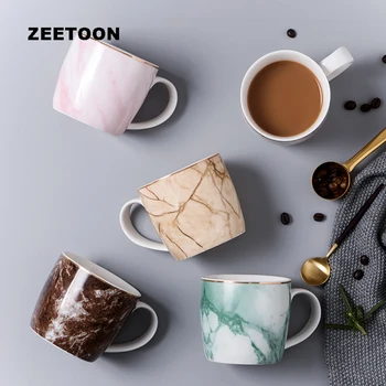

300ml European Style Coffee Milk Mug Ceramic Porcelain Marble Texture Drinkware / Juice Water Cup Handgrip Cups Color Series