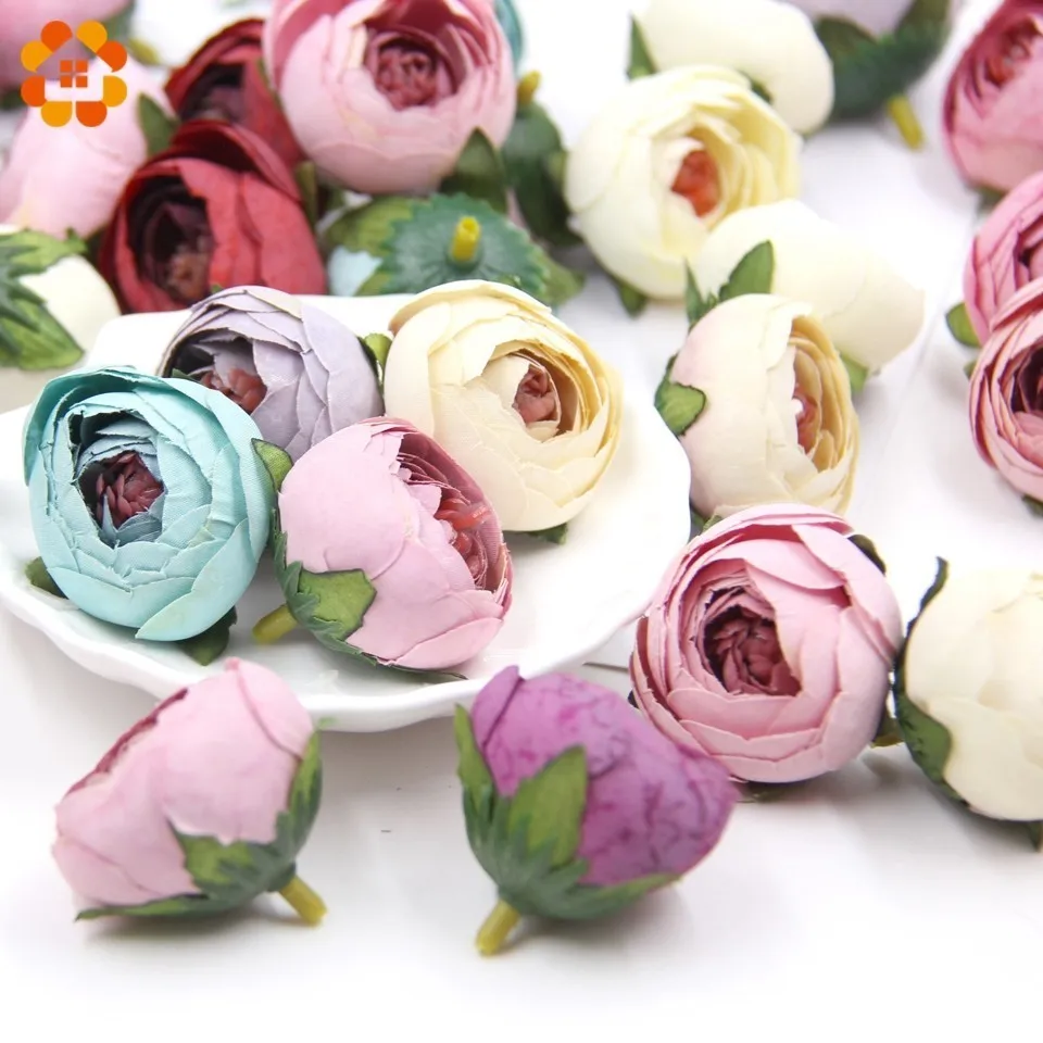 

50PCS Artificial Flower Heads Tea Rose Silk Flowers Gift Box Scrapbooking Wedding Party Decoration Craft Fake Flowers DIY Wreath
