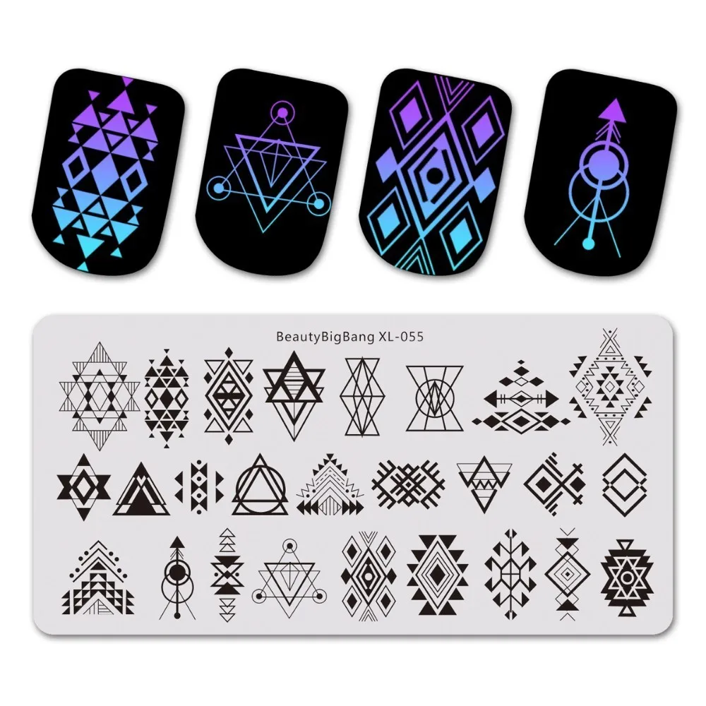 

BeautyBigBang Nail Stamping Plates 1PC Geometric Series 3 Nail Template Plate Rectangle Stencil Stamp For Nails BBB XL-055