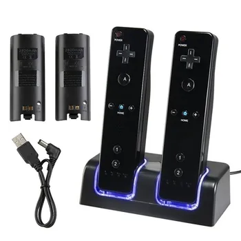 

Hot ! Use Blue LED light Remote Controller Dual Charging Dock Station + 2x 2800mAh Battery Pack With for WiiBest