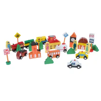 

Wooden City Train Car Building Blocks Stacking Game Hand-eye Coordination Early Learning Educational Toys for Children Kids