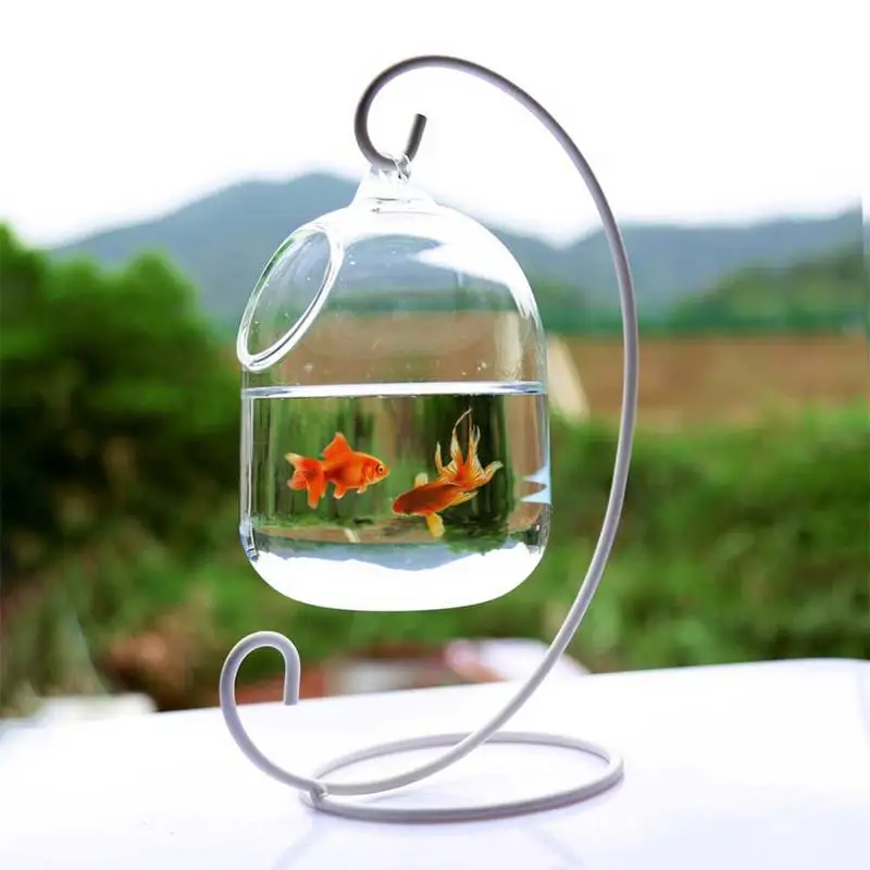 

Innovative Clear 15cm Height Hanging Glass Aquarium Fish Bowl Tank Flower Plant Vase with 23cm/9.06in Height Rack Fishbowls