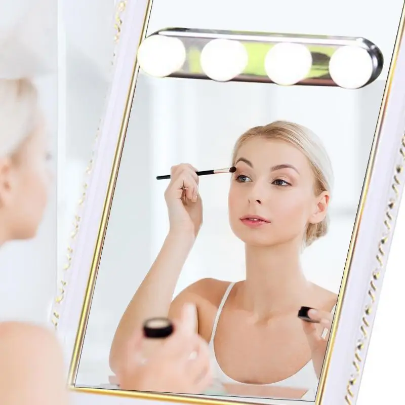 

4 Bulb Makeup Mirror Light Suction Cup Vanity LED Bulbs Kit Cosmetic Makeup Llluminated Mirrors Bulb Bedroom Bathroom Wall Lamp