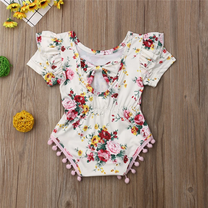 Летний цветочный комбинезон без рукавов для маленьких девочек, одежда для детей от 0 до 24 месяцев, летняя одежда