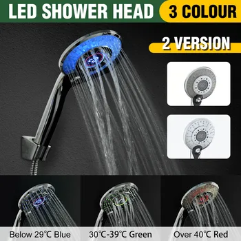

Chrome Automatic Led Shower Head 5Modes 3 LED Colors Change Temperature Display Gradual Changing Water Glow Bathroom Pressurized