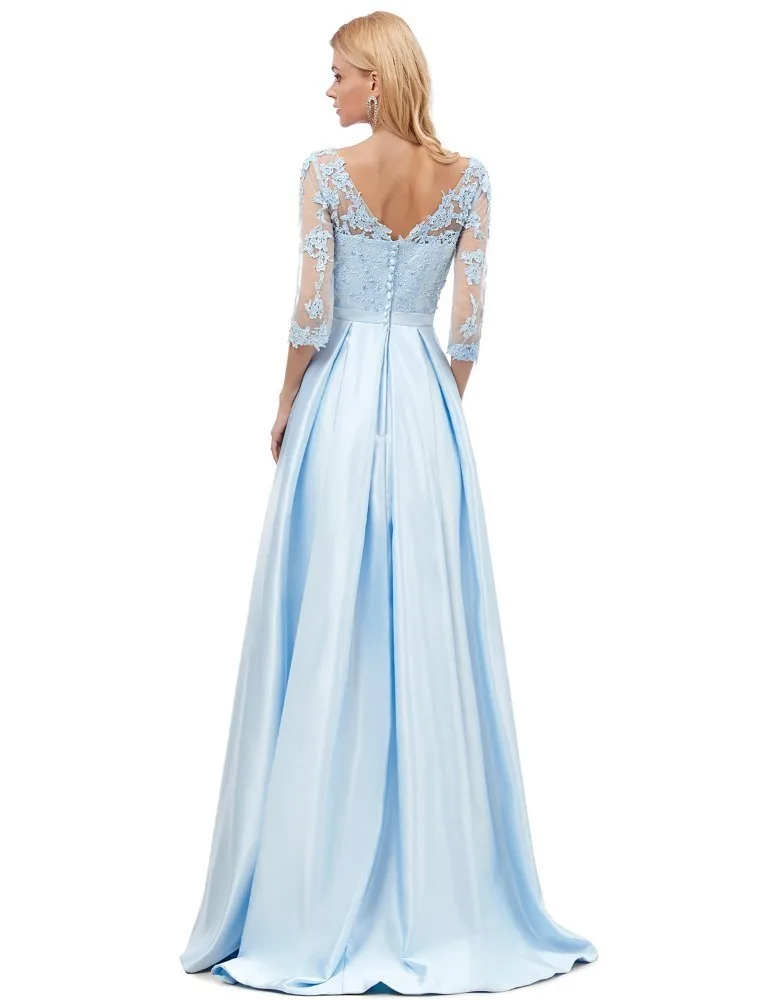 Женское вечернее платье Vivian's Bridal синее сатиновое с коротким рукавом и двойным