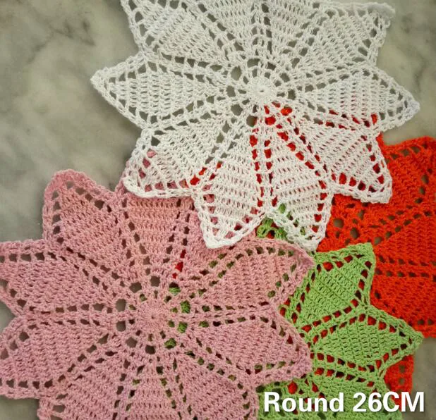

26CM Round Luxury Handmade Crochet Table Placemat Mug Coffee Cup Coaster Insulation Tableware Mat Pad For Home Kitchen Decor