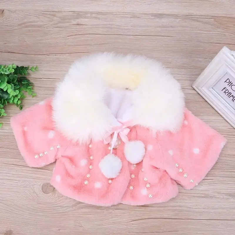 

Winter Baby Girls Faux Fur Pearl Velvet 4/5 Sleeves Solid Princess Coat