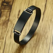 Персонализированные Гравированные ID бирки с шарниром манжета браслет из черной нержавеющей стали мужские ювелирные изделия 14 мм широкий диаметр: 65 мм