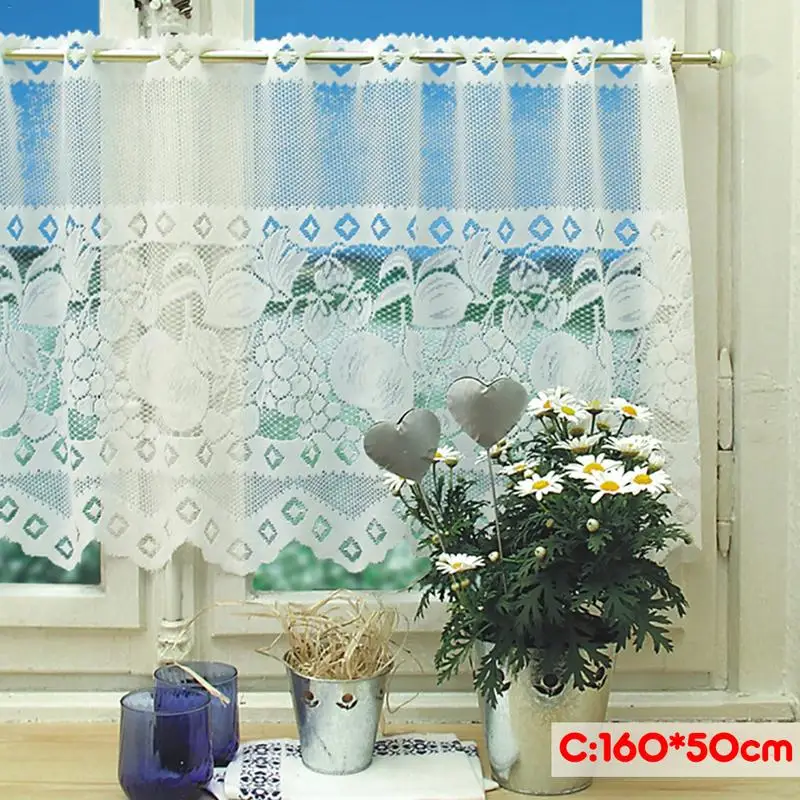 

Lace Small Curtain Warp Knitted White Lace Coffee Curtain Kitchen Curtain Home Decor