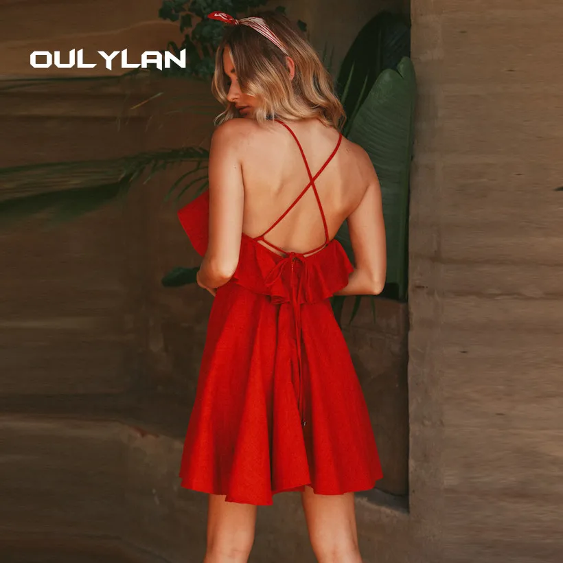Пикантные летние женские мини платья Oulylan с открытой спиной перекрестными