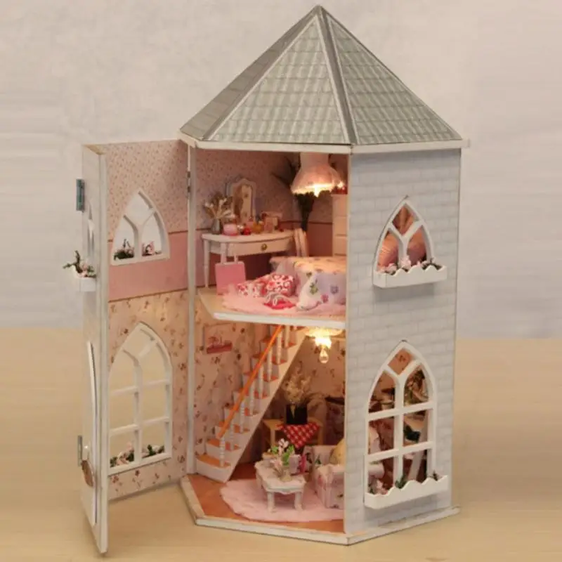 DIY Love Fortress деревянный кукольный домик ручной работы лесное здание набор, миниатюрный деревянный креативный мебель светодиодный свет Gif