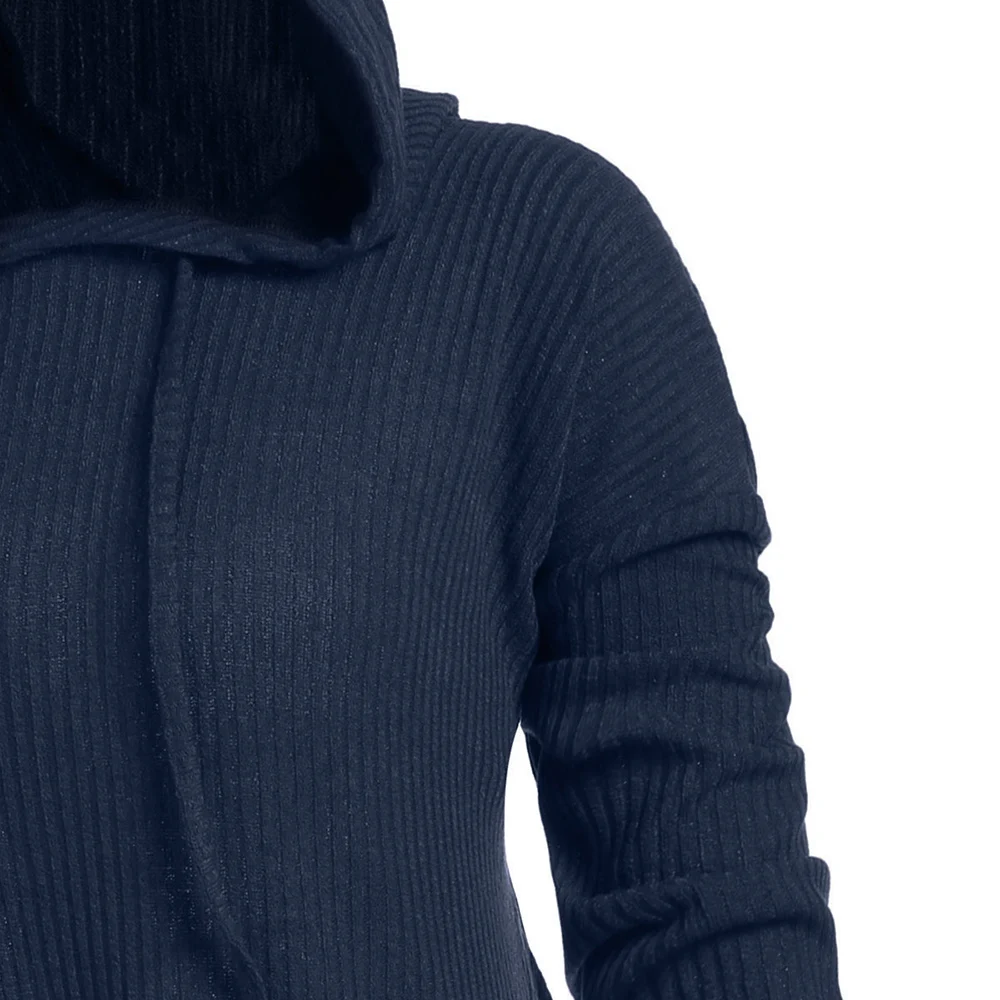 Rosegal Drawstring размера плюс с капюшоном ребристый свитер Женский Повседневный длинный рукав высокий низкий женский свитер-пуловер Джемперы Pull Femme