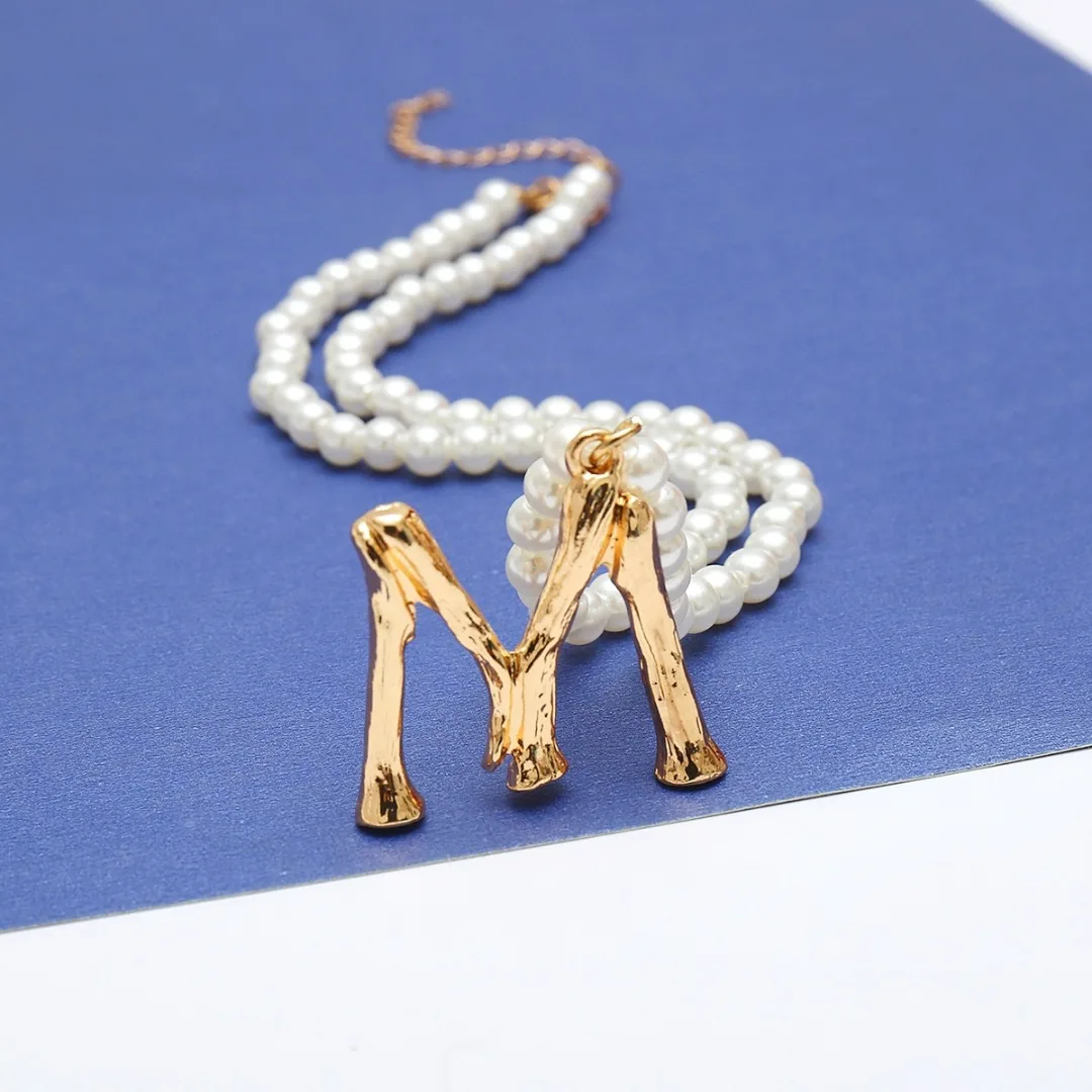 

Shellhard Simulated Pearl Necklace Korean Style Letter M Pearl Necklace Women Long Sweater Chain Necklaces Clothing Accessories