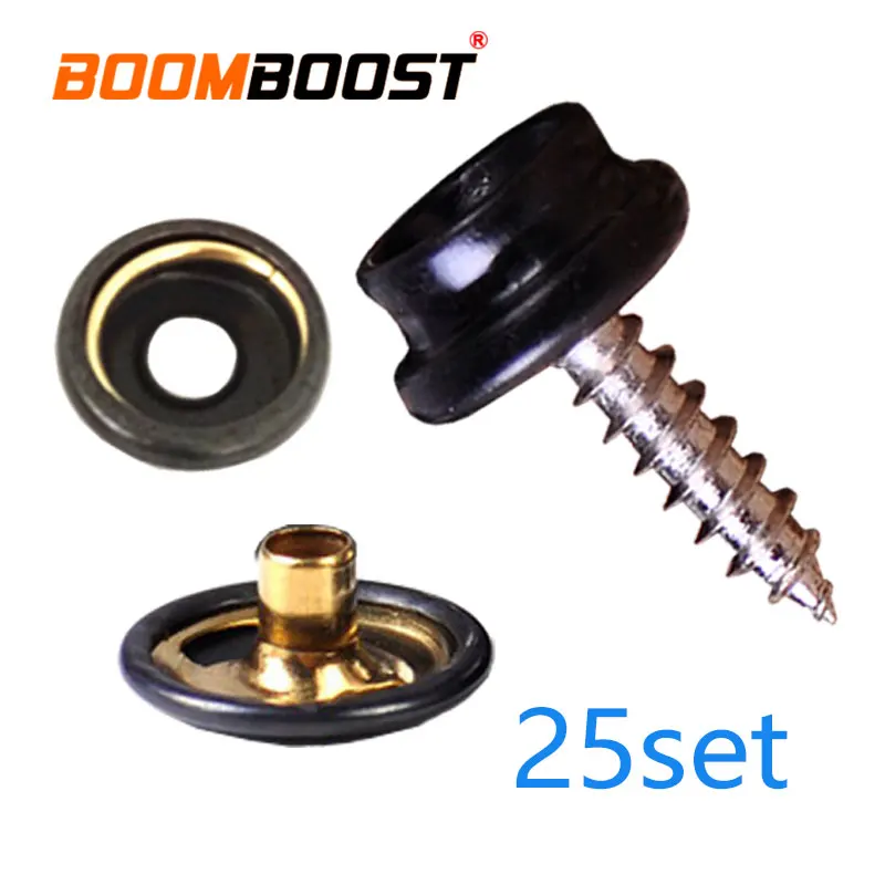 Fastener Sockets Boat Marine Studs Kit 25Set Snap Button Black/Sliver