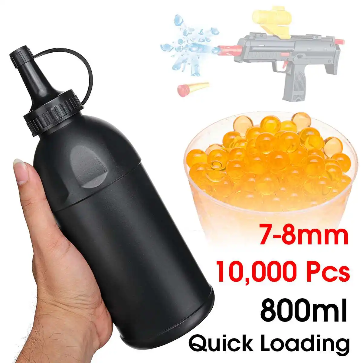 

800ml Gel Balls Loading Bottles with 10000pcs 7-8mm Ammo Beads for Water Game Gel Ball Blasters Toy Guns Replacement Accessories