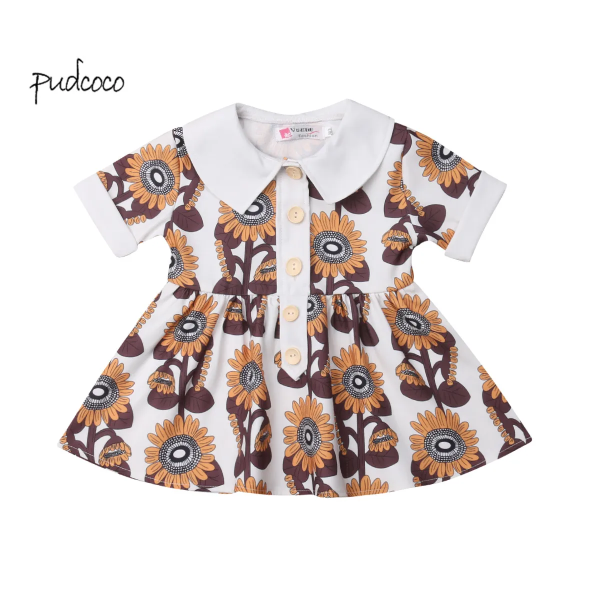 Pudcoco/Новое Брендовое платье с цветочным рисунком для новорожденных девочек
