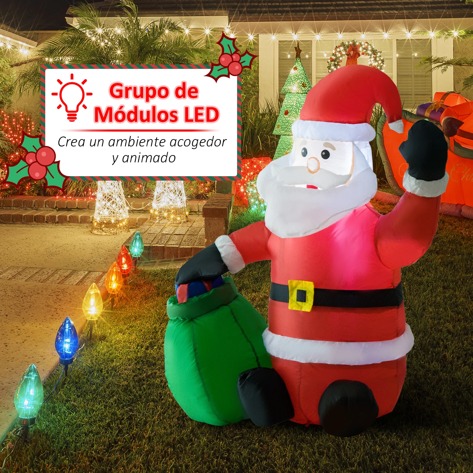 HOMCOM папа Ноэль надувной 70x45x120 см Luces светодио дный + Bolsa Regalo Decoracion Navidad