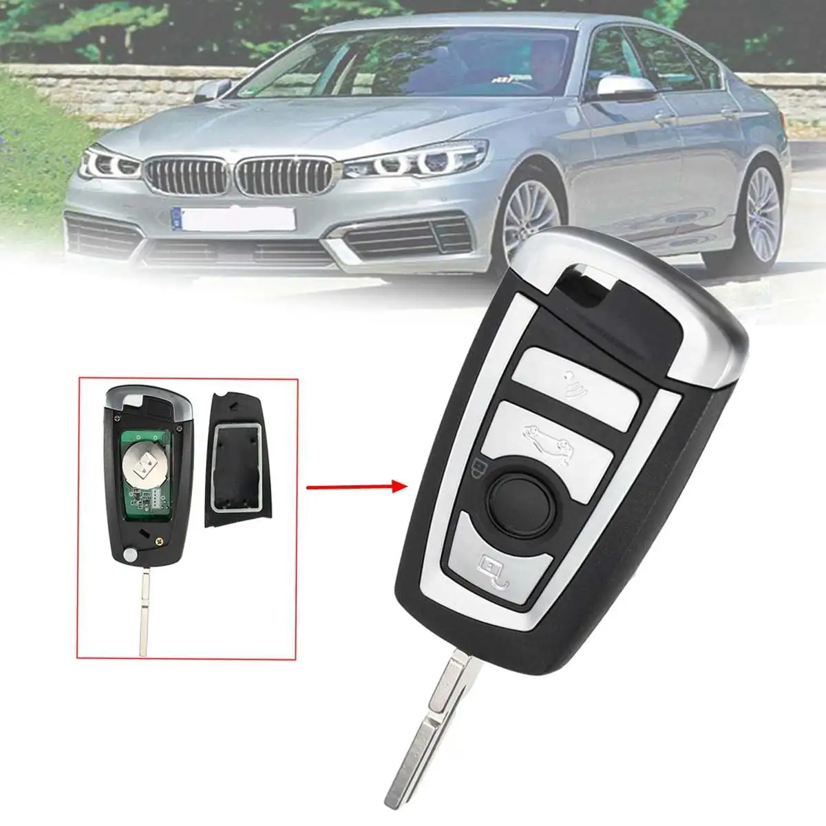 

4 Button 433MHZ Modified flip remote key for BMW EWS 325 330 318 525 530 540 E38 E39 E46 M5 X3 X5 HU58 ID44/ PCF7935 CHIP