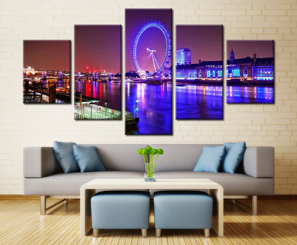 

5 Pieces Canvas Painting Fountain Ferris Wheel Tower Landscape Modern Home Decor For Living Room Wall Art Canvas Print Picture