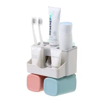 

Toothbrush Holder Set, Save Space No Drill Wall Mount Toothpaste Dispenser and Multi-Functional Slots Bathroom Organizer with