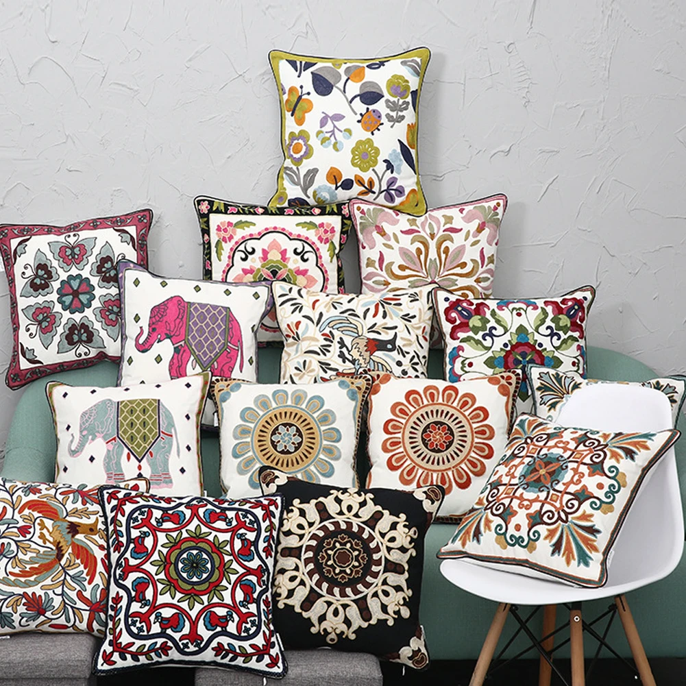 

Fashion Cotton Throw Pillow Case Pink Elephant Pattern Embroidery Pillow Cover Home Bed Decorative Pillowcase 45*45cm