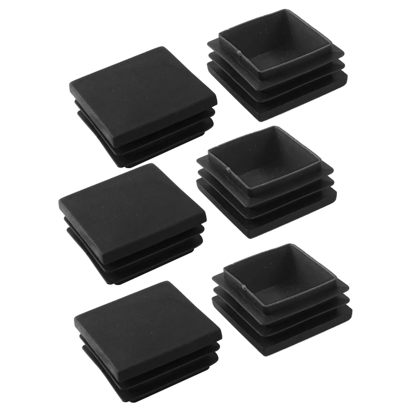 

6 Pcs Black Closure End Caps Square Tubing Tube Foot Cover 40 X 40 Mm