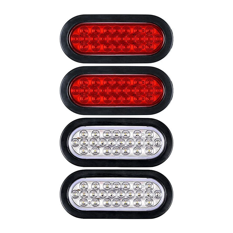 

6" Oval White/Red 24LED Truck RV Trailer Tail Lights Reverse Backup 12V 12W Set