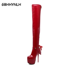 Женские сапоги; обувь на высоком каблуке; Сапоги выше колена; обувь на платформе; сапоги до бедра; Туфли-лодочки на платформе; зимние красные сапоги; пикантные туфли-лодочки; LJA79