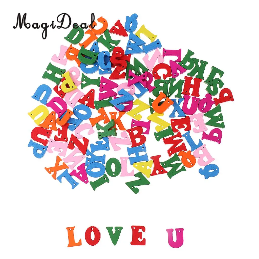 

MagiDeal Colorful 100Pcs/Lot Mixed Letter Alphabet Wooden Decorative Accessories for Baby Kids Early Education Puzzle Toys