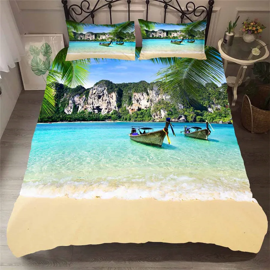 

Bedding Set 3D Printed Duvet Cover Bed Set Beach Sea Wave Tree Home Textiles for Adults Bedclothes with Pillowcase #HL16