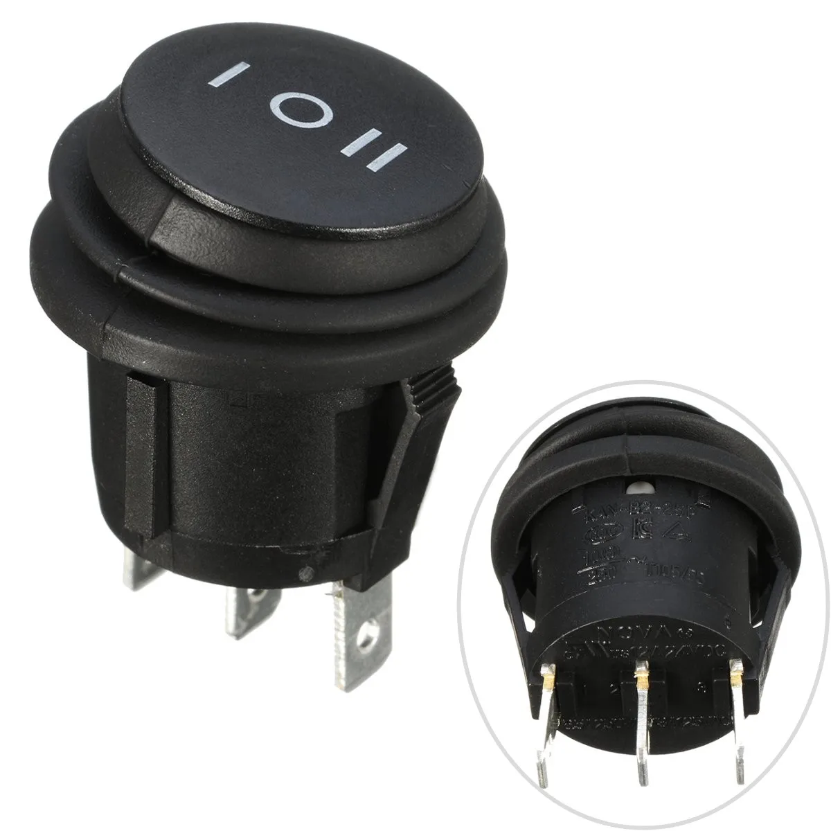 

ON/OFF/ON 3 Position SPDT Round Boat Rocker Switch 3Pins 6A/250V 10A/125V AC Waterproof