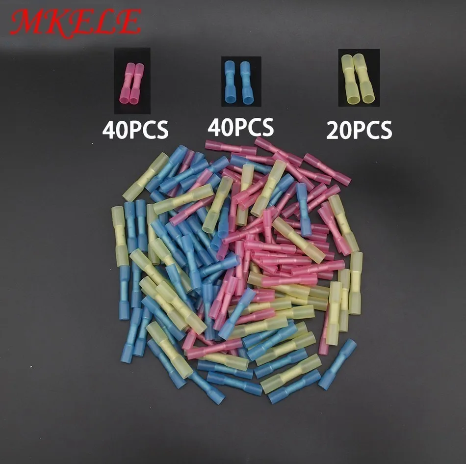 

100pcs Insulated Heat Shrink Butt Connectors Wire Electrical Crimp Terminals 22-10 AWG Kit
