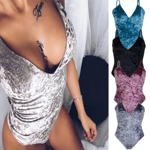 Hirigin Women Sexy Sleeveless Velvet Bodysuit Leotard Top Bodycon Jumpsuit Romper Bodysuits Hirigin Women Sexy Sleeveless Velvet Bodysuit Leotard Top Bodycon Jumpsuit Romper Bodysuits
