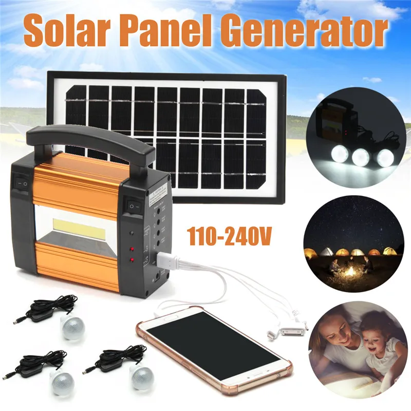 

Solar Charger Panel Storage Power Generator LED Lighting System USB Charger 3 LED Bulbs Solar Charger Powerful Generator