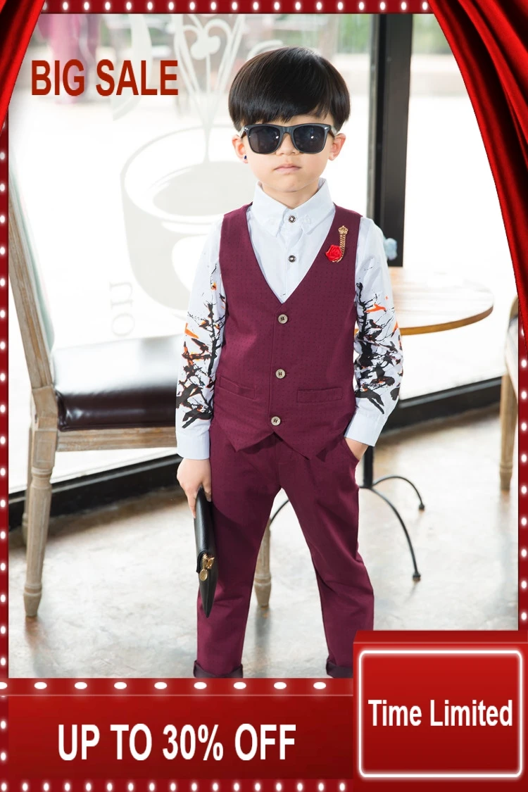 

2018 New Boys Clothing Sets Autumn & Spring Vest + Pants 2PCs Boys Wedding Kids Clothes Gentleman Leisure Children Suits 3cs003