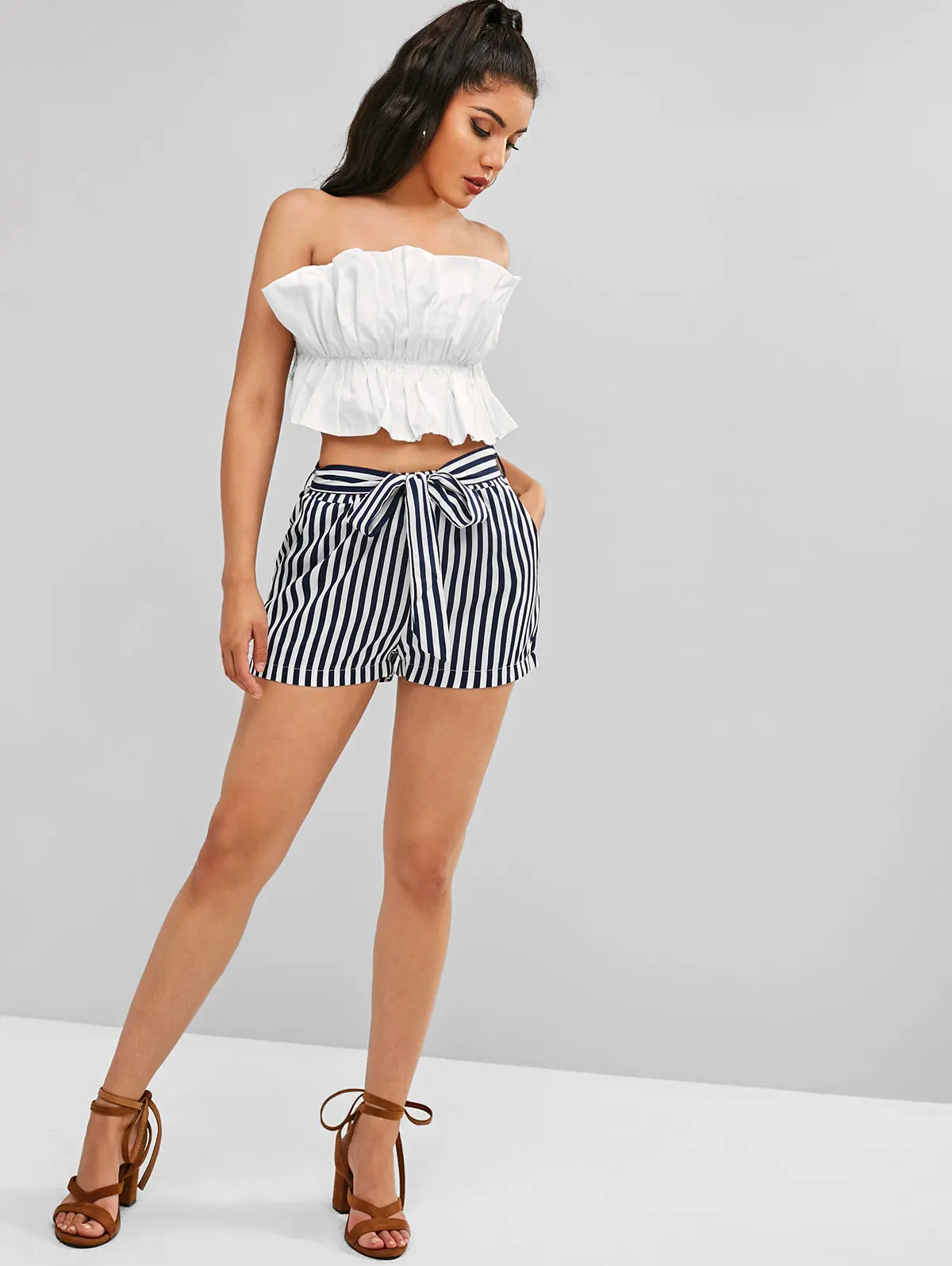 ZAFUL Полосатые эластичные поясные шорты Пояс эластичная уличная одежда
